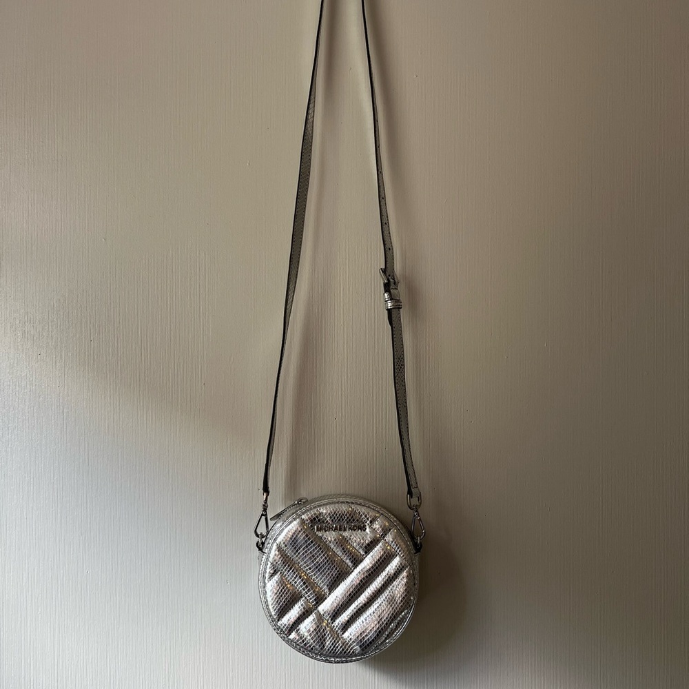 Michael Kors Metallic Silver Round Crossbody Bag
